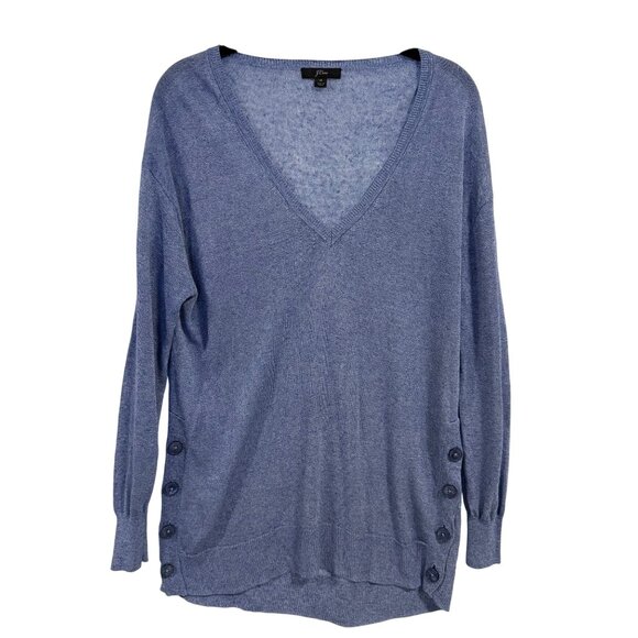 J.Crew V-Neck Sweater With Side Buttons in Linen Blend Blue Size M - Picture 1 of 7